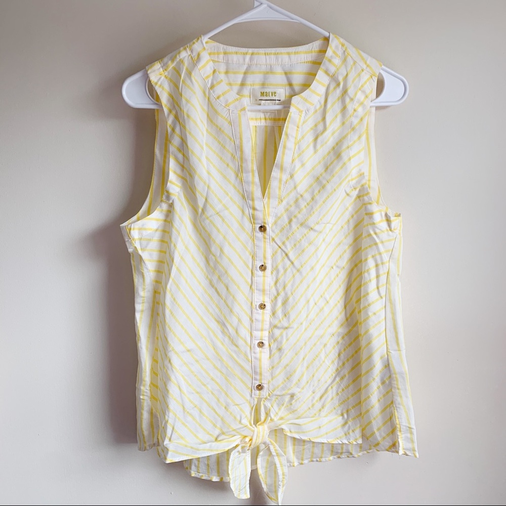 Anthro Maeve Yellow Striped Button Tie Front Tank